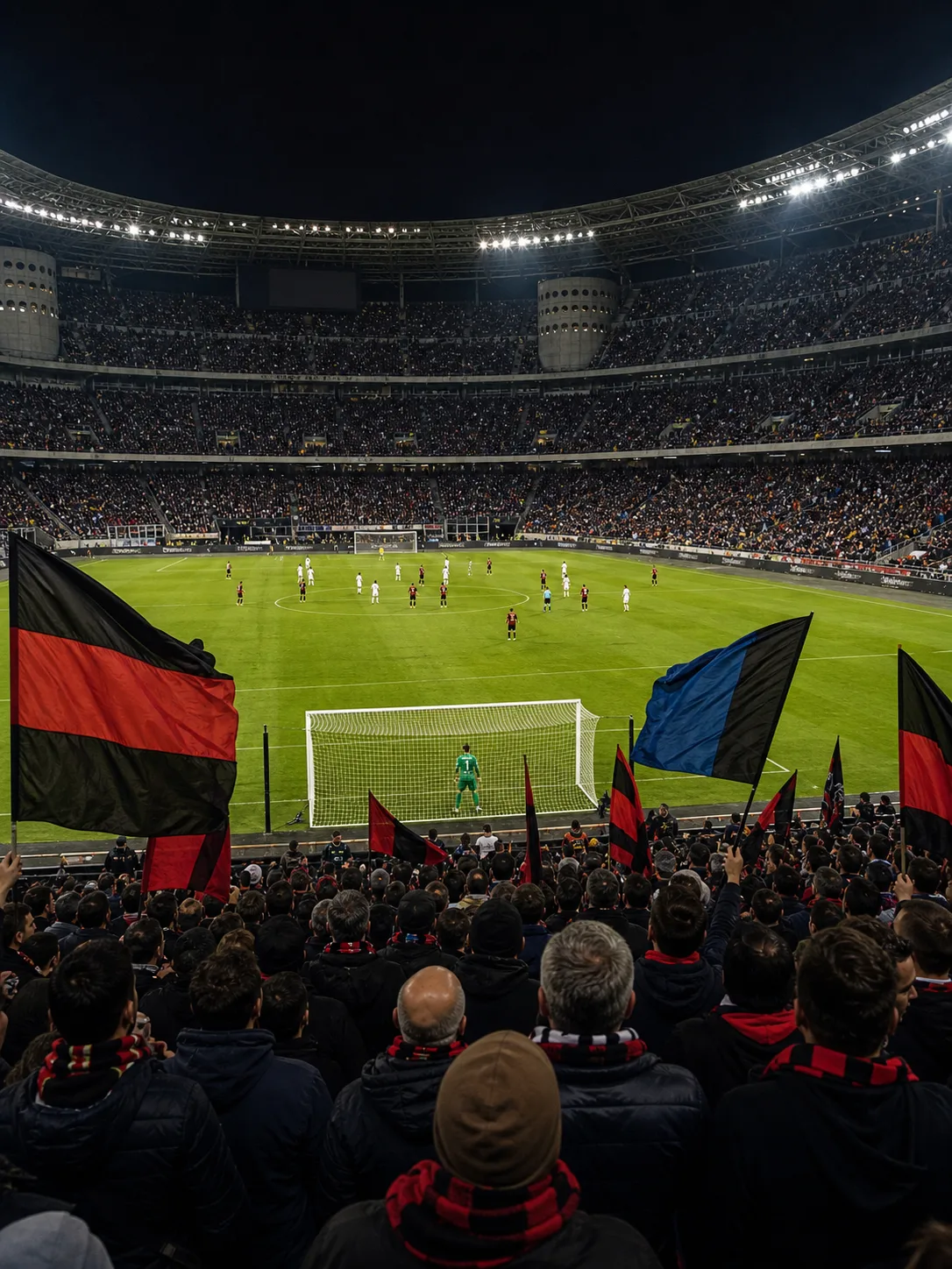 Fullsatt arena med läktare och match i Serie A